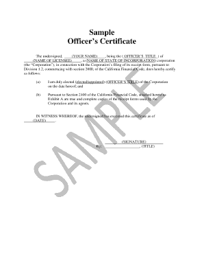Officers Certificate Template  Form