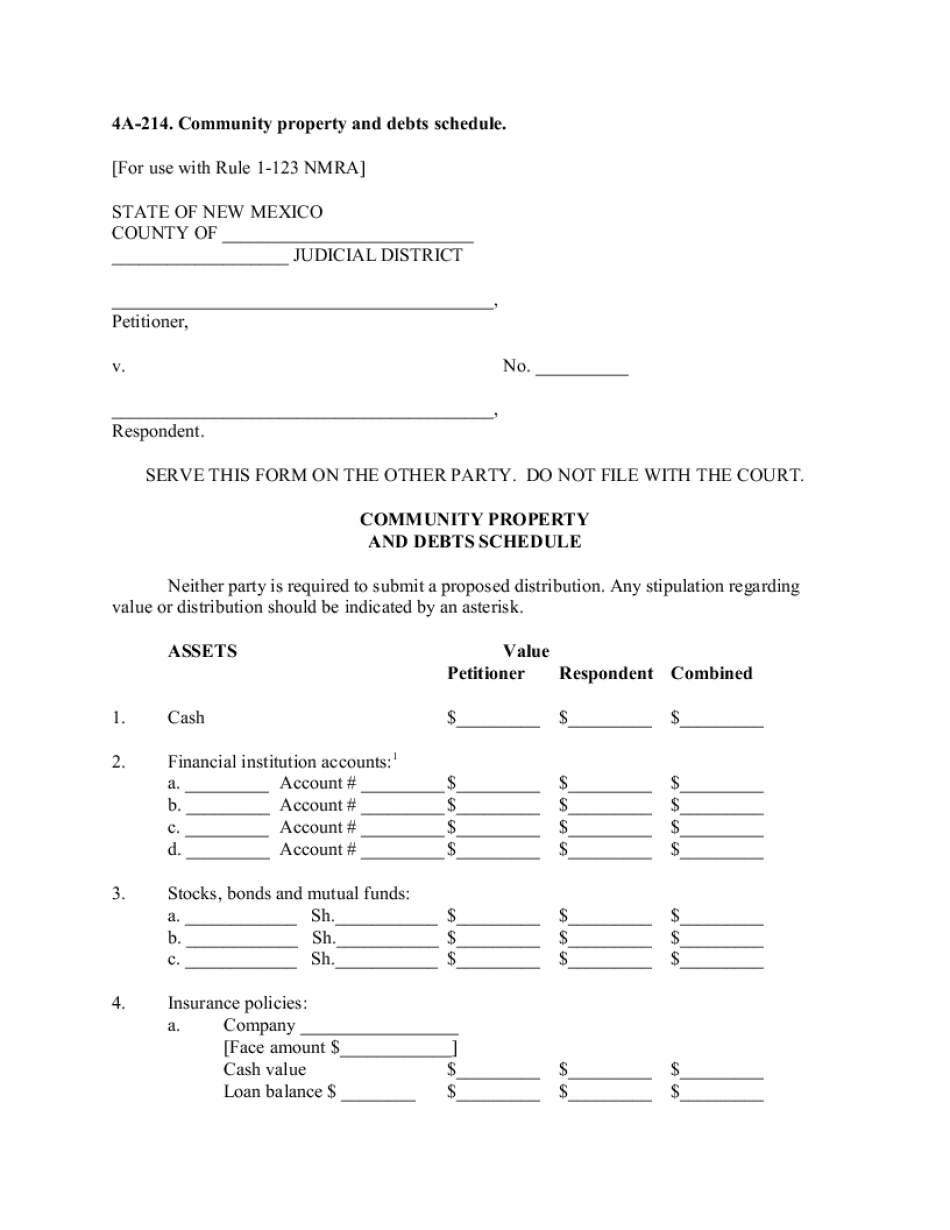  4a 214 Community Property and Debt Schedule Form 2014-2024