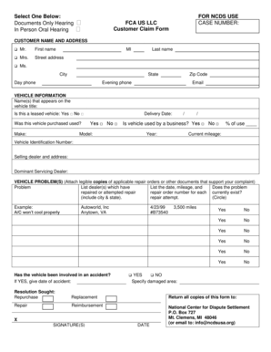 Customer Claim Form NCDS Ncdsusa