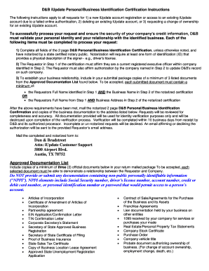 D&amp;B IUpdate PersonalBusiness Identification Certification Instructions  Form