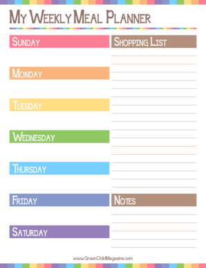 MY WeeklY Meal Planner Green Child Magazine  Form