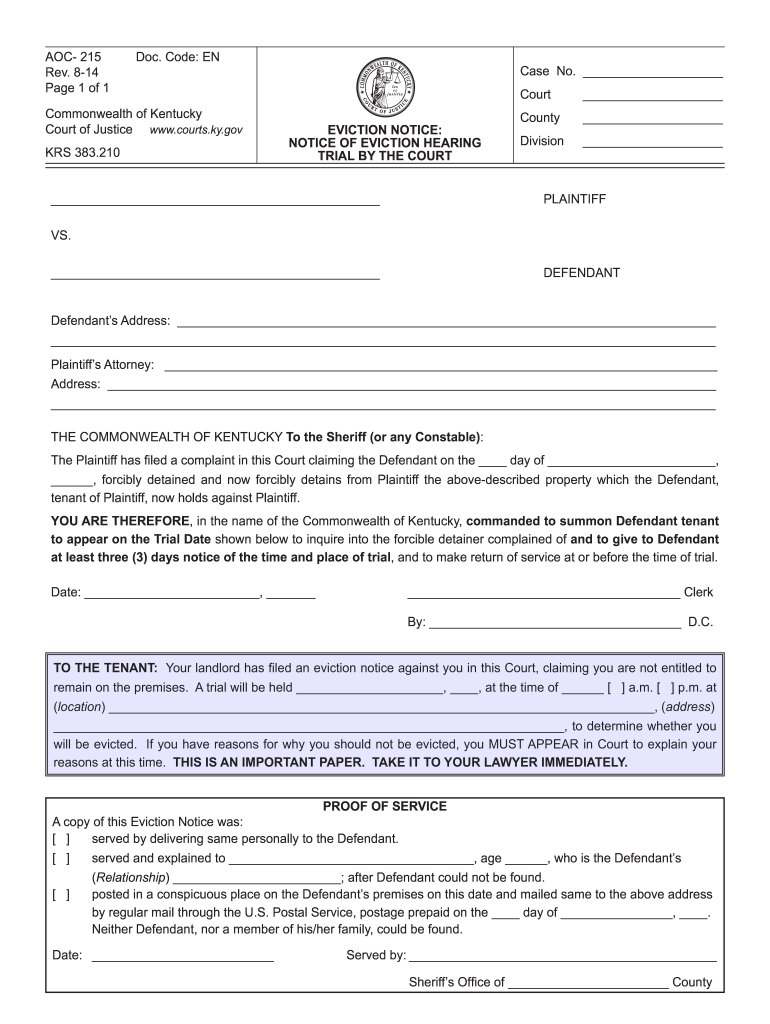 Kentucky Eviction Notice  Form