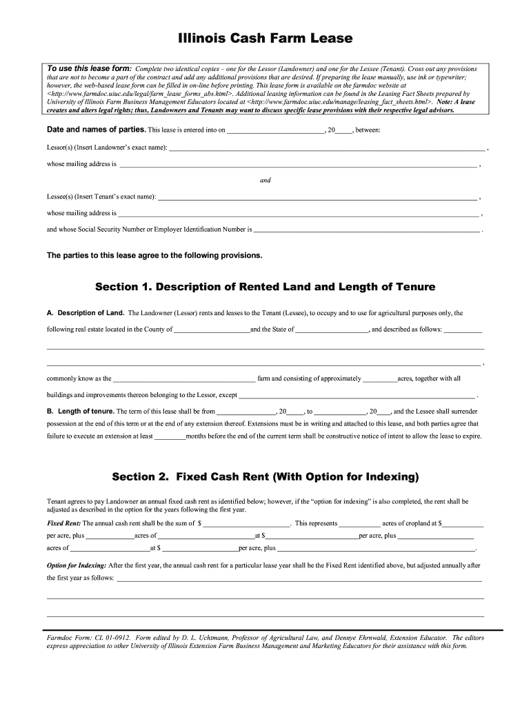 Illinois Cash Farm Lease  Form