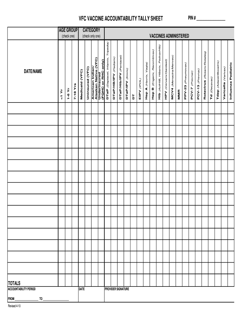 Immunization Tally Sheet  Form