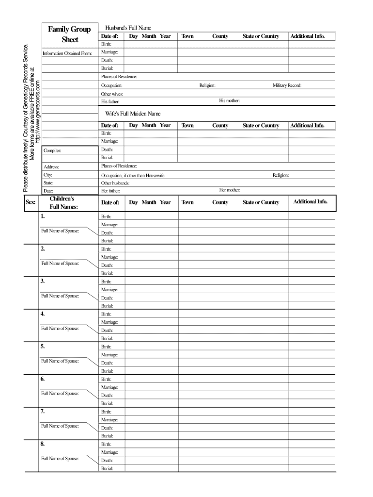 Family Group Sheet  Form