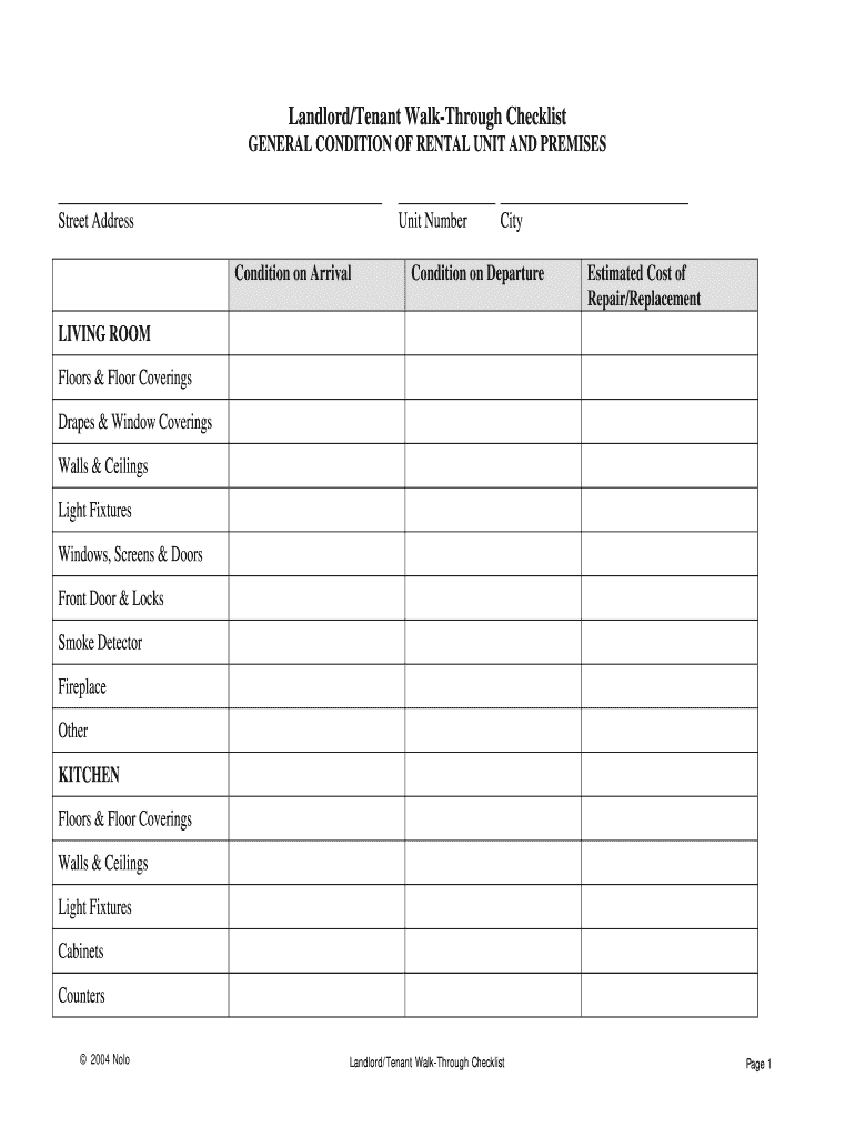 Walk through Checklist Form Fill Out and Sign Printable PDF Template