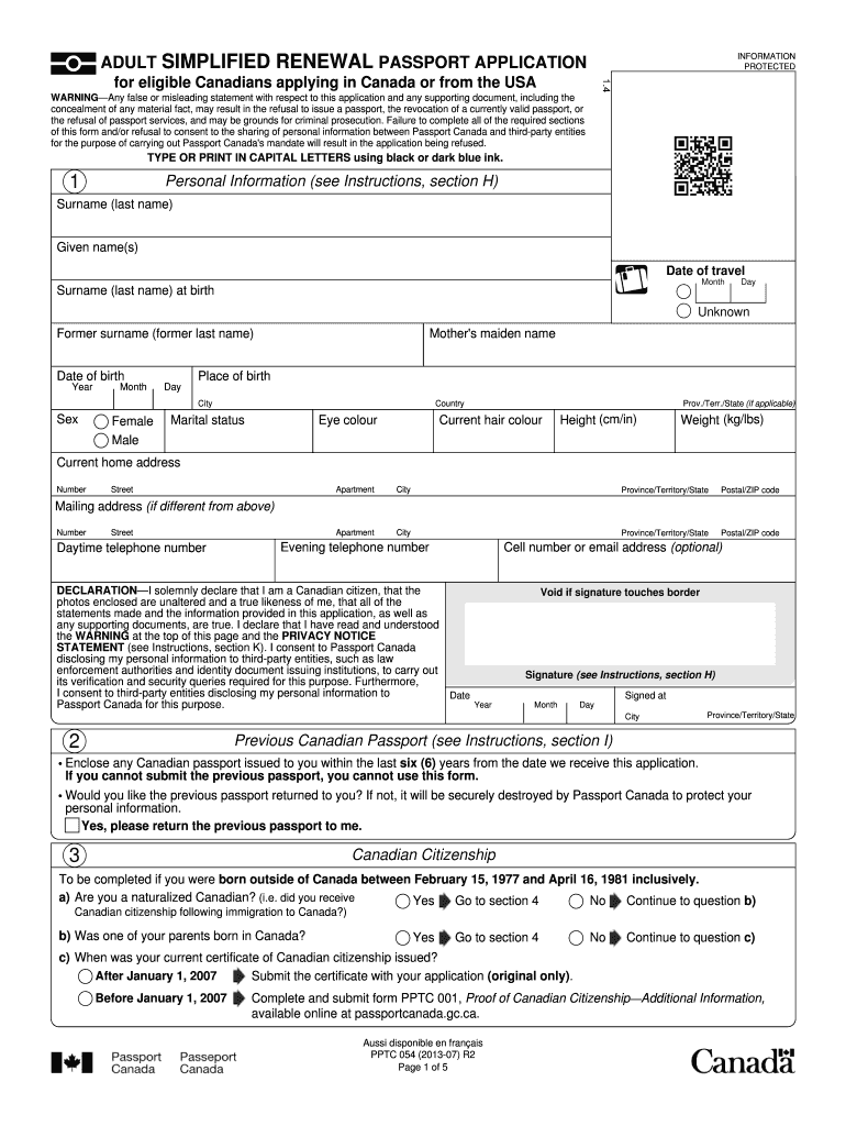  Canadian Passport Application from Usa  Form 2012