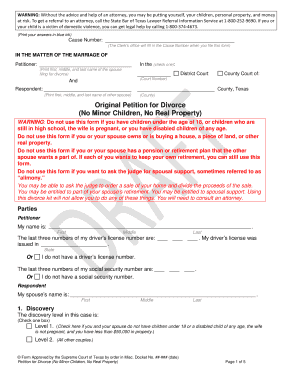 Texas Divorce Petition Fillable Form