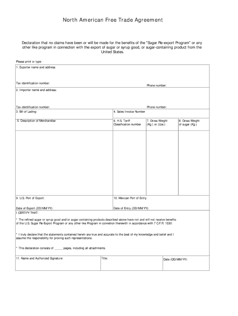 Sugar Re Export Program  Form