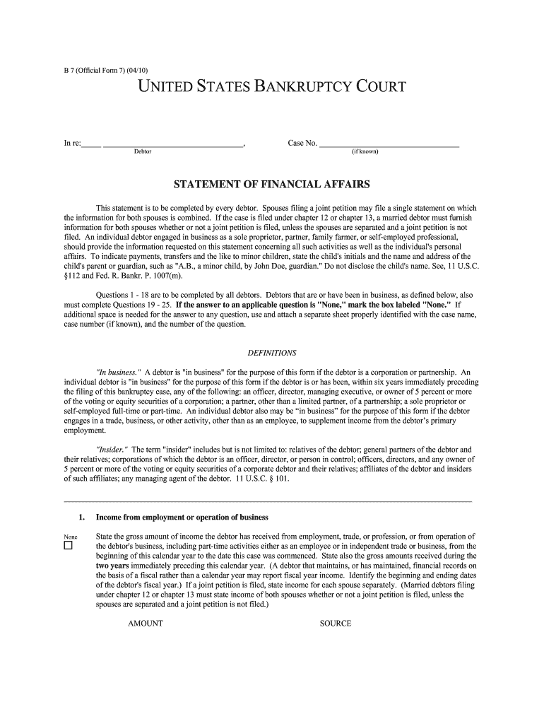  Bankruptcy Form 7 2010-2024