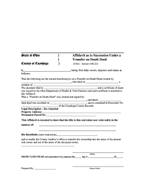 Cuyahoga County Transfer on Death Deed  Form