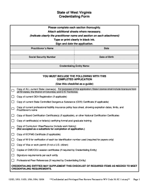 Wv Credentialing Form