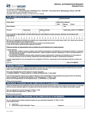 Claim Secure Special Authorization Form