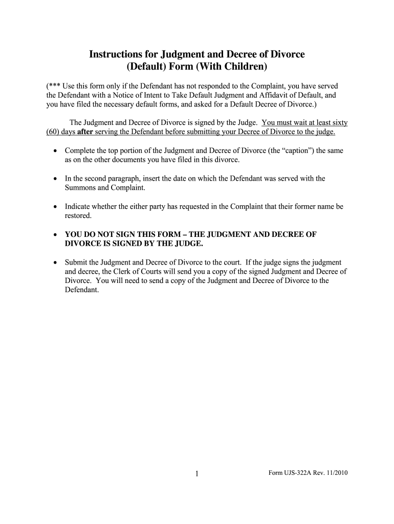 Instructions for Judgment and Decree of Divorce Default 2010