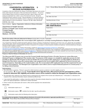 Confidential Information Release Authorization, F 82009ll Confidential Information Release Authorization Dhs Wisconsin