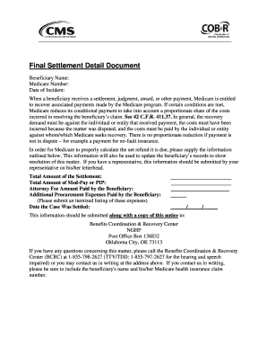 Medicare Final Settlement Detail Document  Form
