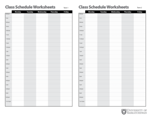 Class Schedule Worksheets Class Schedule Worksheets Students  Form