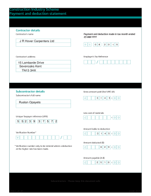 Cis Payment and Deduction Statement  Form