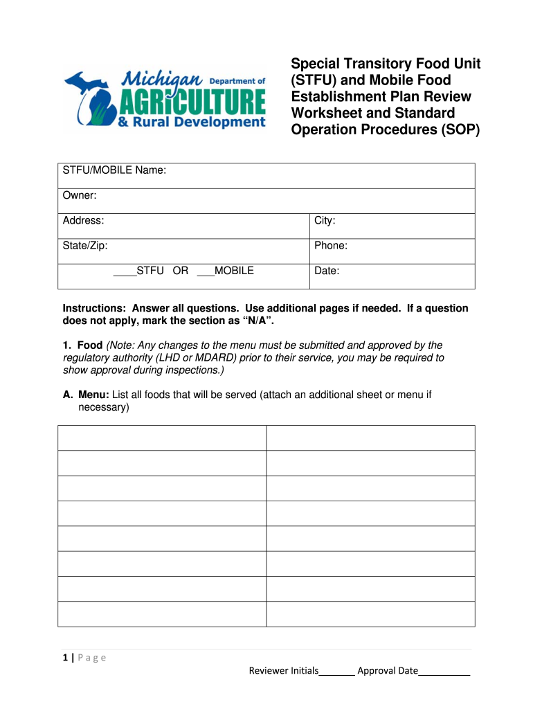  STFU Mobile Plan Review and SOP Worksheet 12 13  Michigan 2014