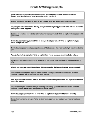 Grade 5 Writing Prompts Doe Virginia  Form