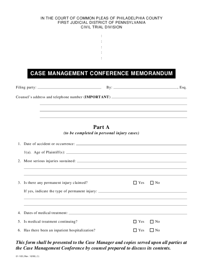Case Management Conference Philadelphia  Form