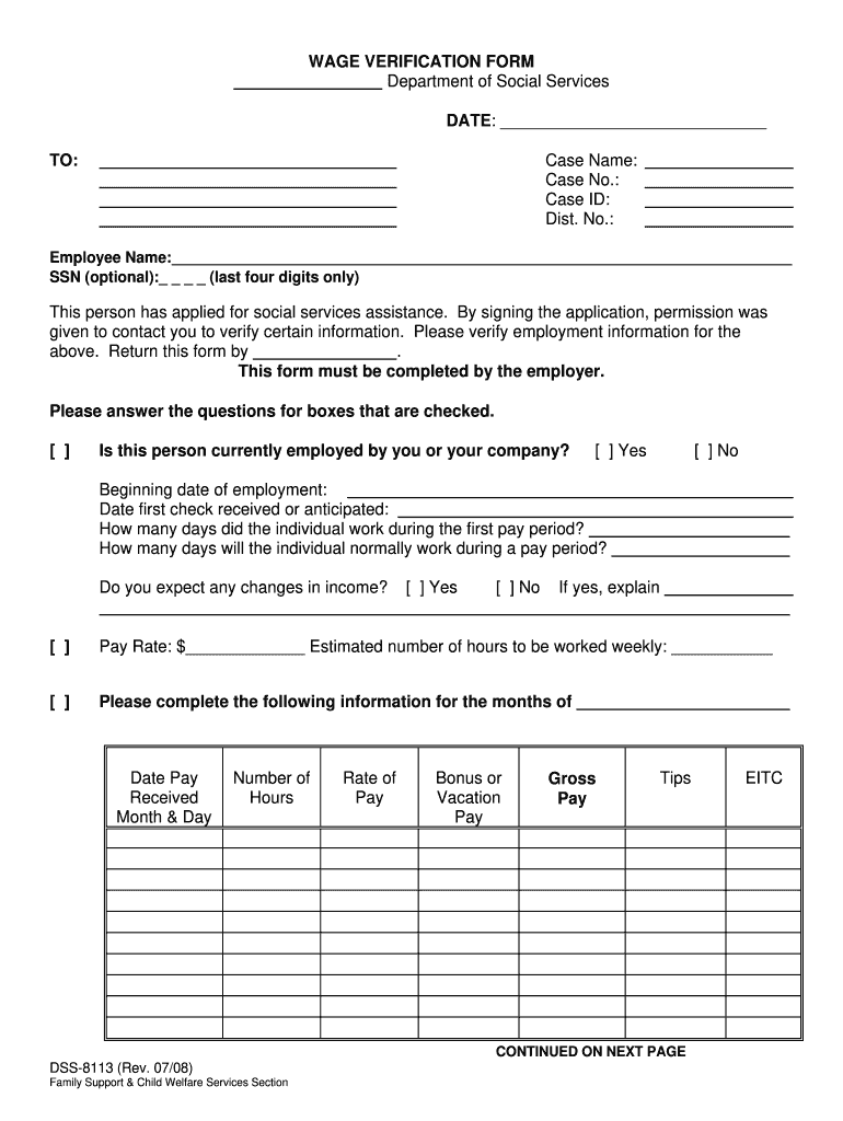 Wage Verification Form Nc