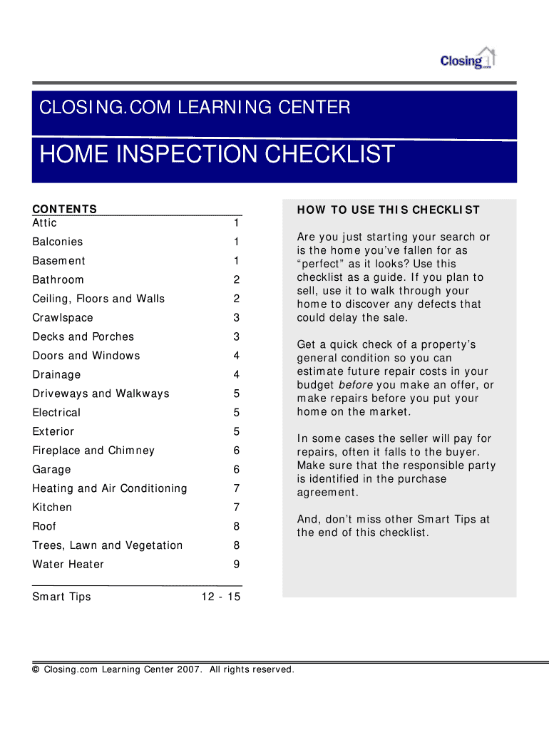 Va Home Inspection Checklist PDF  Form