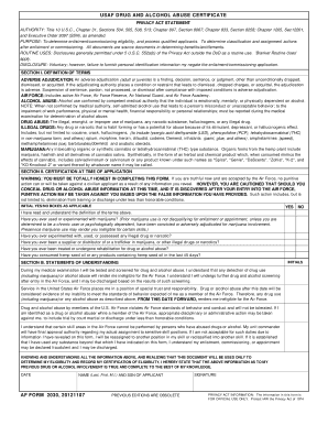 Usaf Drug and Alcohol Abuse Certificate  Form