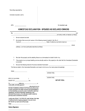 Homestead Declaration Spouses as Declared Owners Form