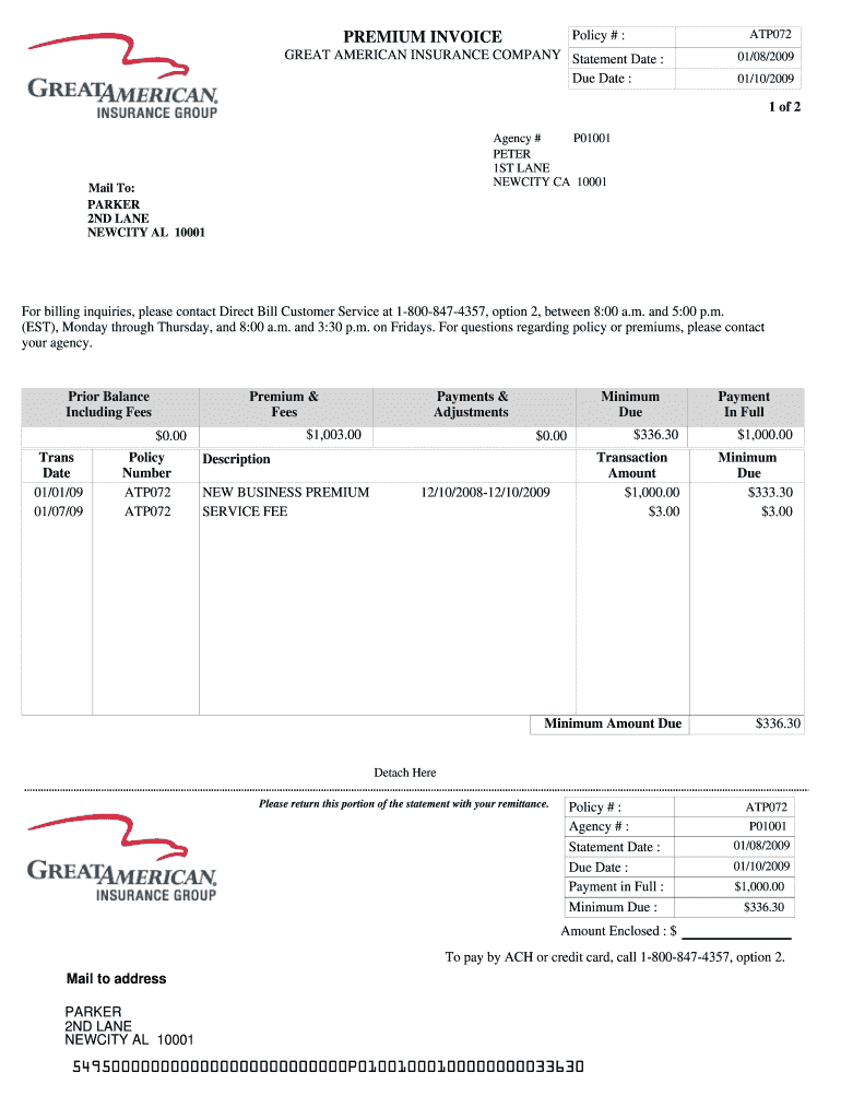 Insurance Invoice Template  Form