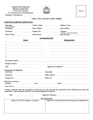 Uae Visa Application Form Sample