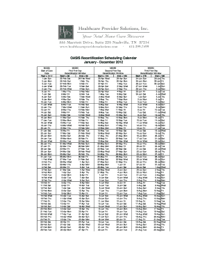 Oasis Recertification Scheduling Calendar  Form