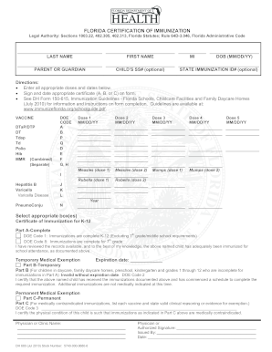 Immunization Form Florida - Fill Out and Sign Printable PDF Template |  signNow