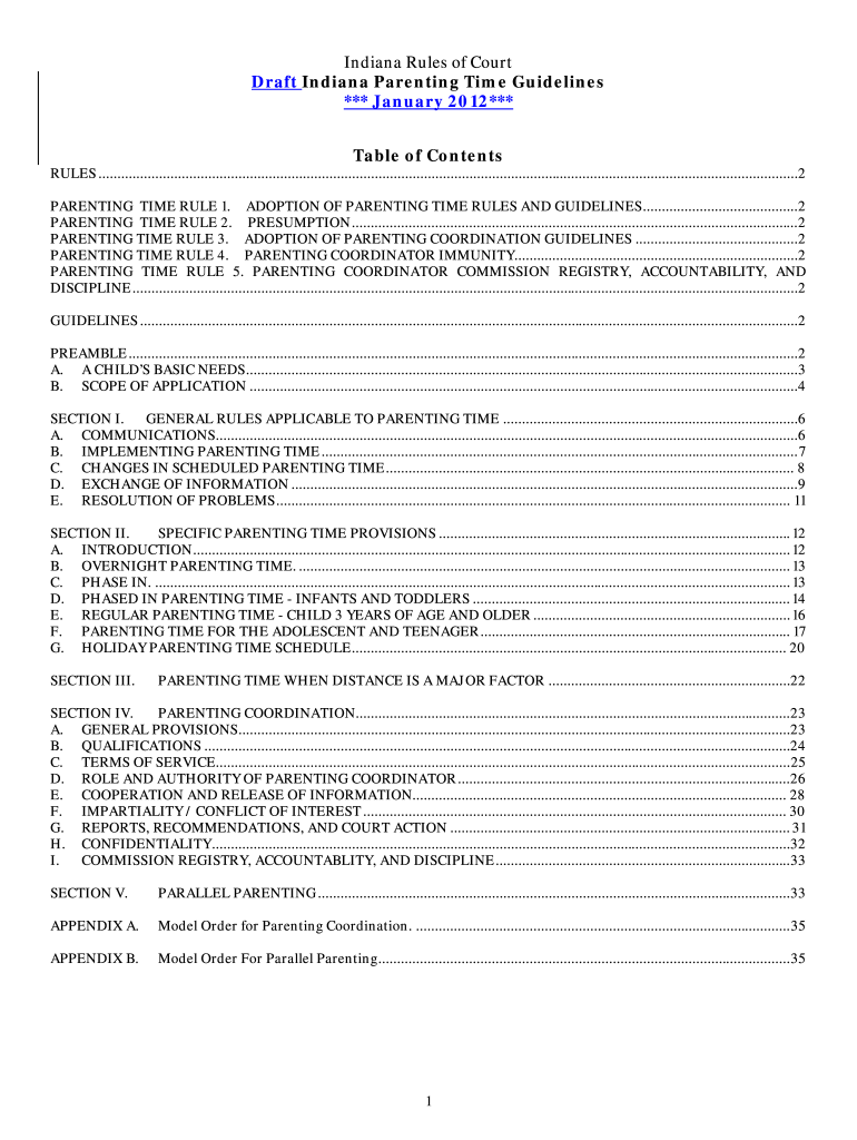 Indiana Parenting Time Guidelines 2023 PDF Form Fill Out and Sign