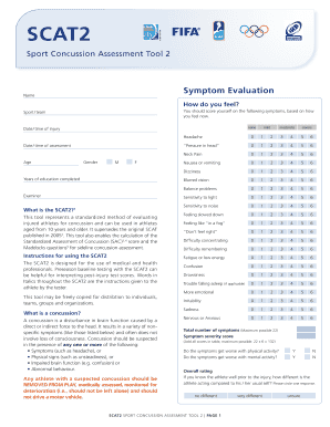 Sports Concussion Assessment Tool 2 Fillable Form