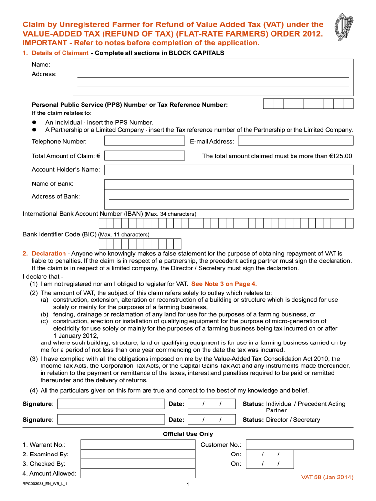  Vat 58 Form 2014