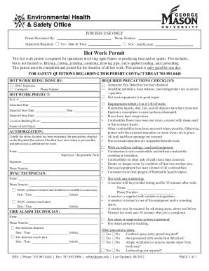Osha Hot Work Permit Form PDF