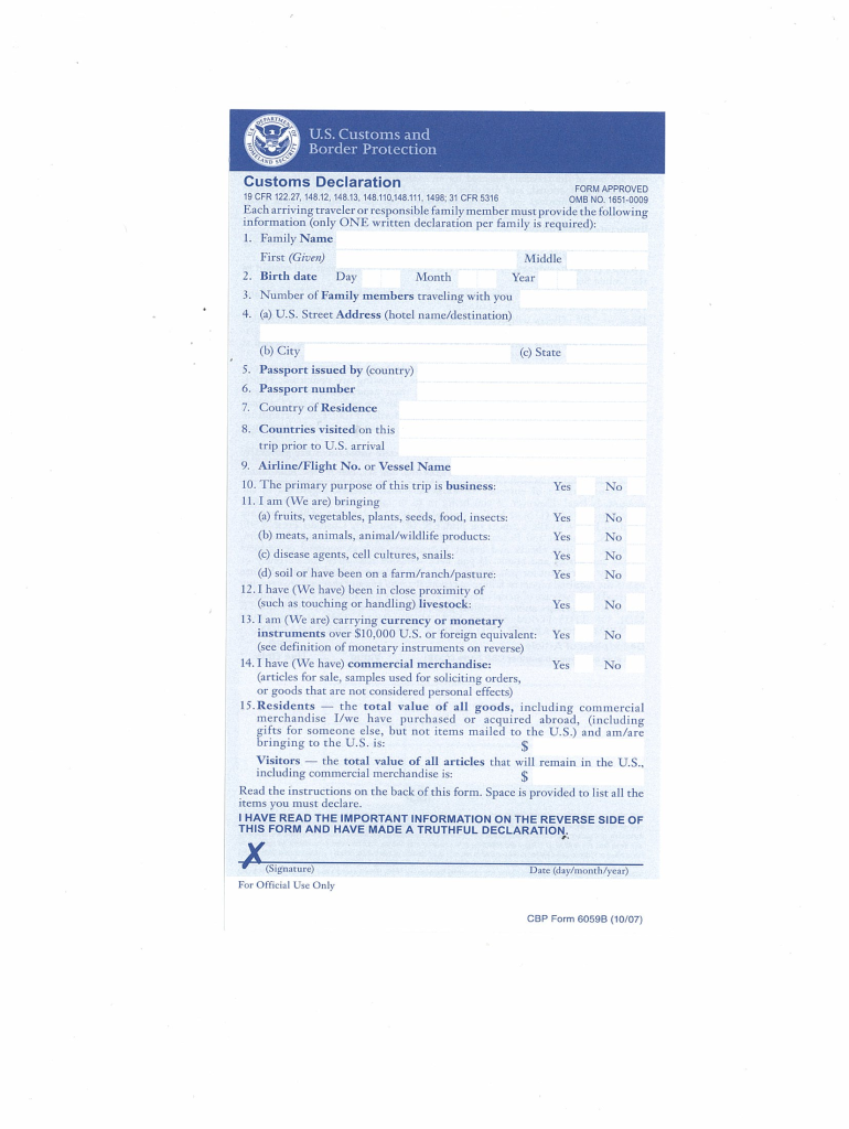  Us Customs Declaration Form 2016