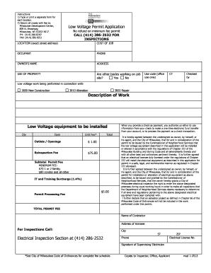 City of Milwaukee Low Voltage Permit Form