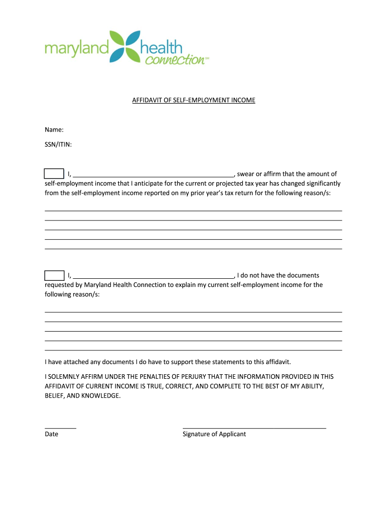 Get and Sign Affidavit of Self Employment Income  Form