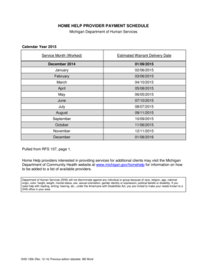 Dhs Payment Rates for Home Providers Michigan  Form