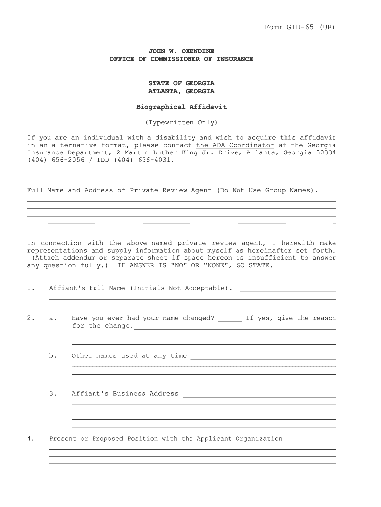 Georgia Administrative Form Gid 65