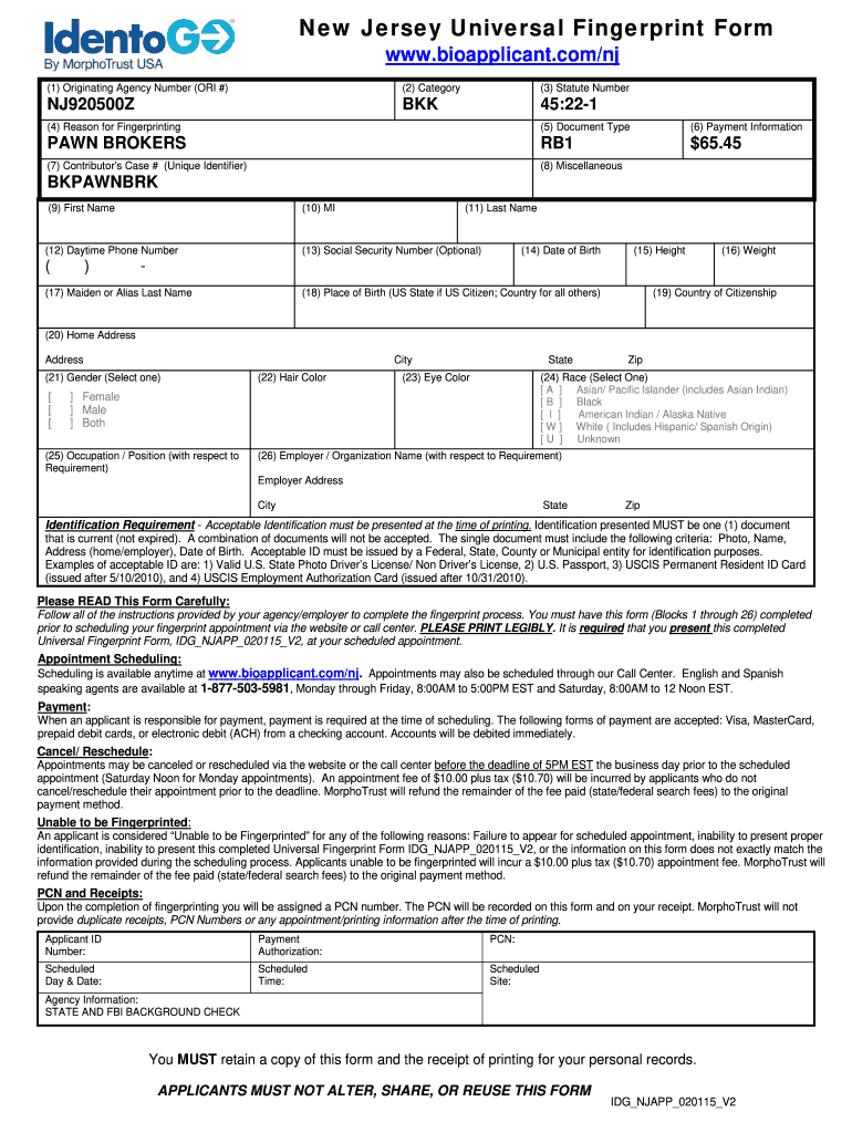 Universal Fingerprint Form