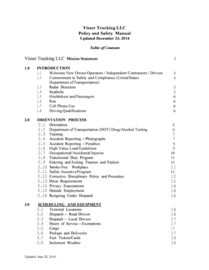 Trucking Company Safety Policy Template  Form