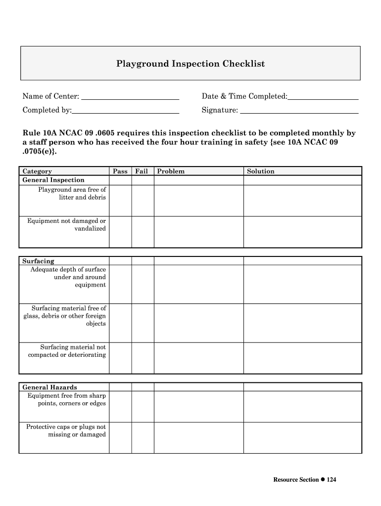 Get and Sign Playground Inspection Checklist  NC Child Care 1999-2022 Form