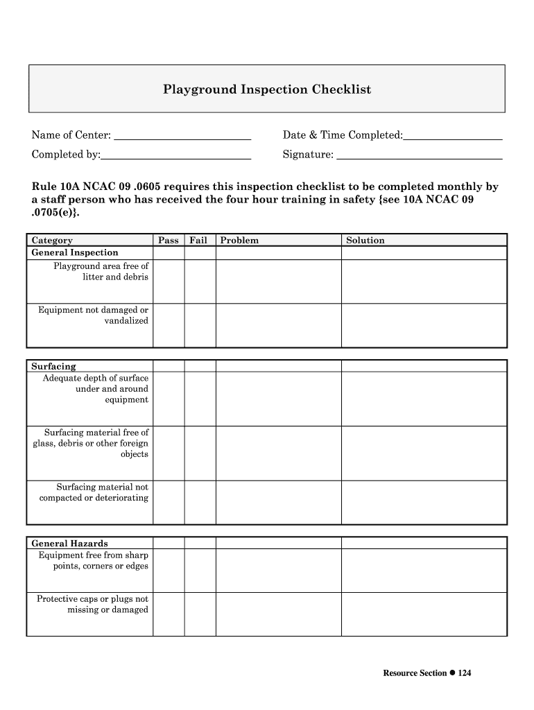  Playground Inspection Checklist  NC Child Care 1999-2024