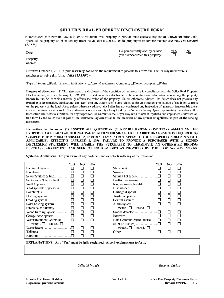  Seller's Real Property Disclosure Form 2013