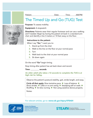 The Timed Up and Go TUG Test Cdc  Form