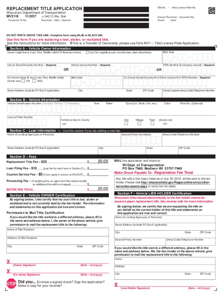  Mv 2119 Wisconsin 2017-2024