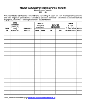 Supervised Driving Log  Form